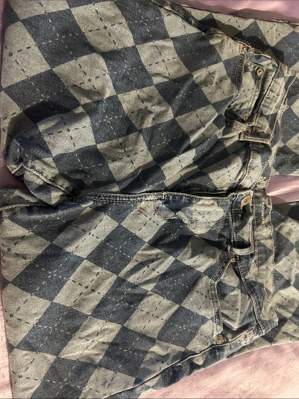 No Boundaries Blue and Gray Check Plaid Jeans